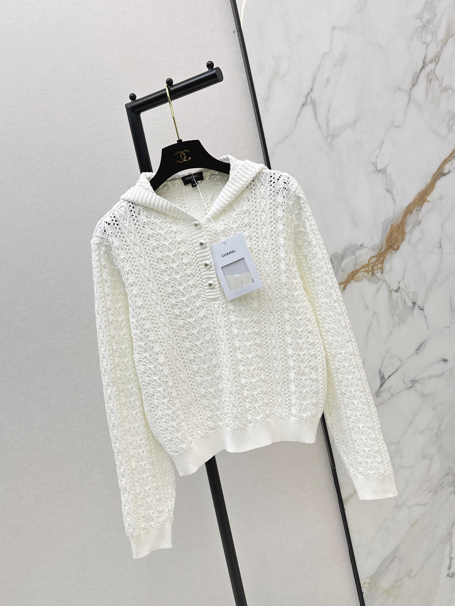 Openwork Hooded Knit Sweater