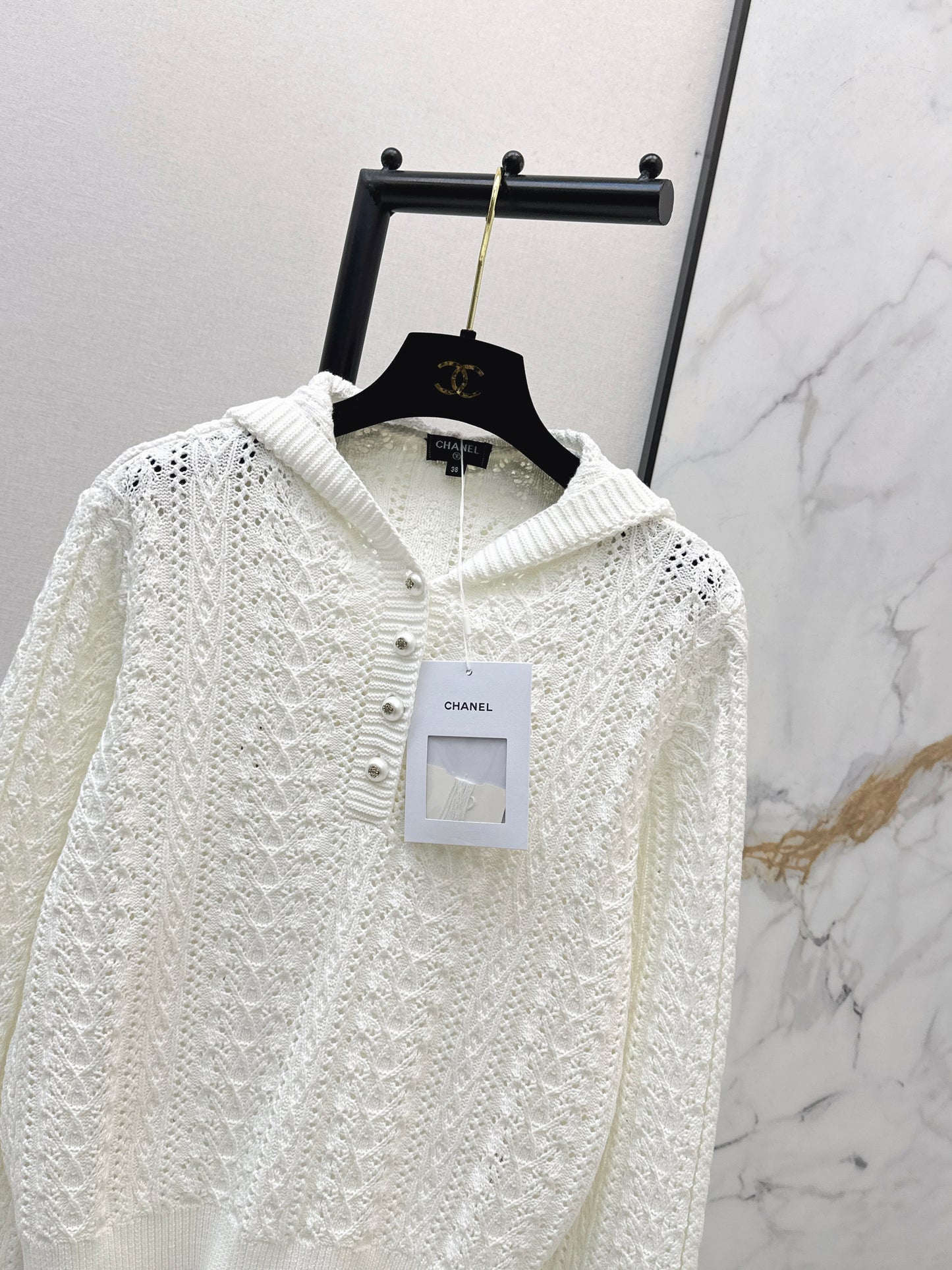 Openwork Hooded Knit Sweater