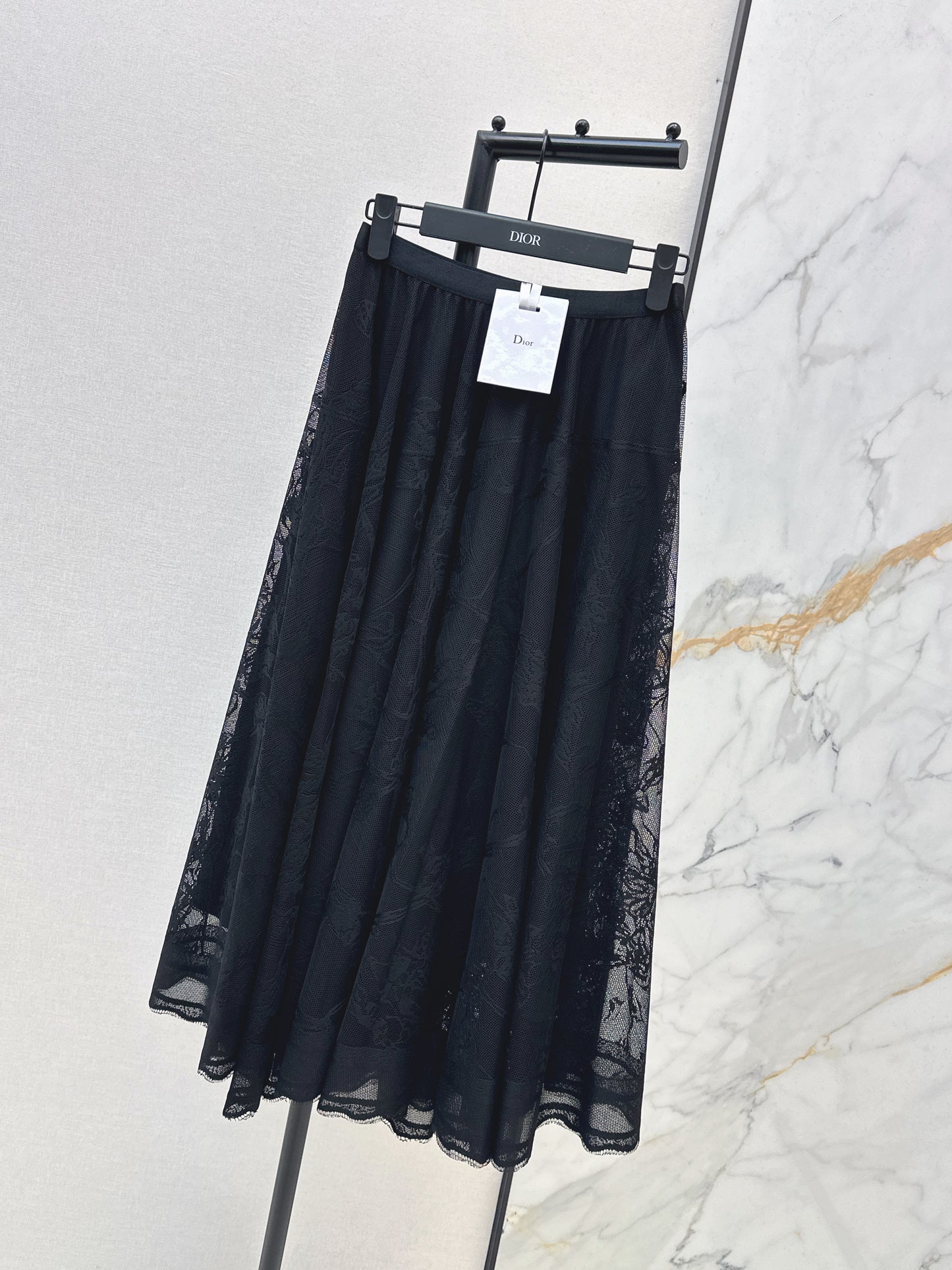 High-waisted lace midi skirt