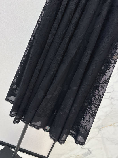 High-waisted lace midi skirt
