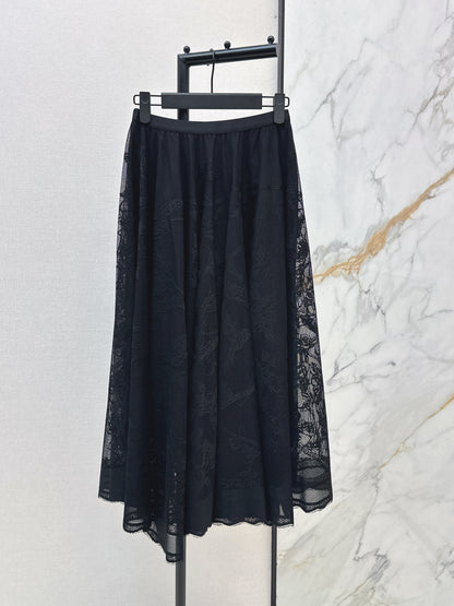 High-waisted lace midi skirt