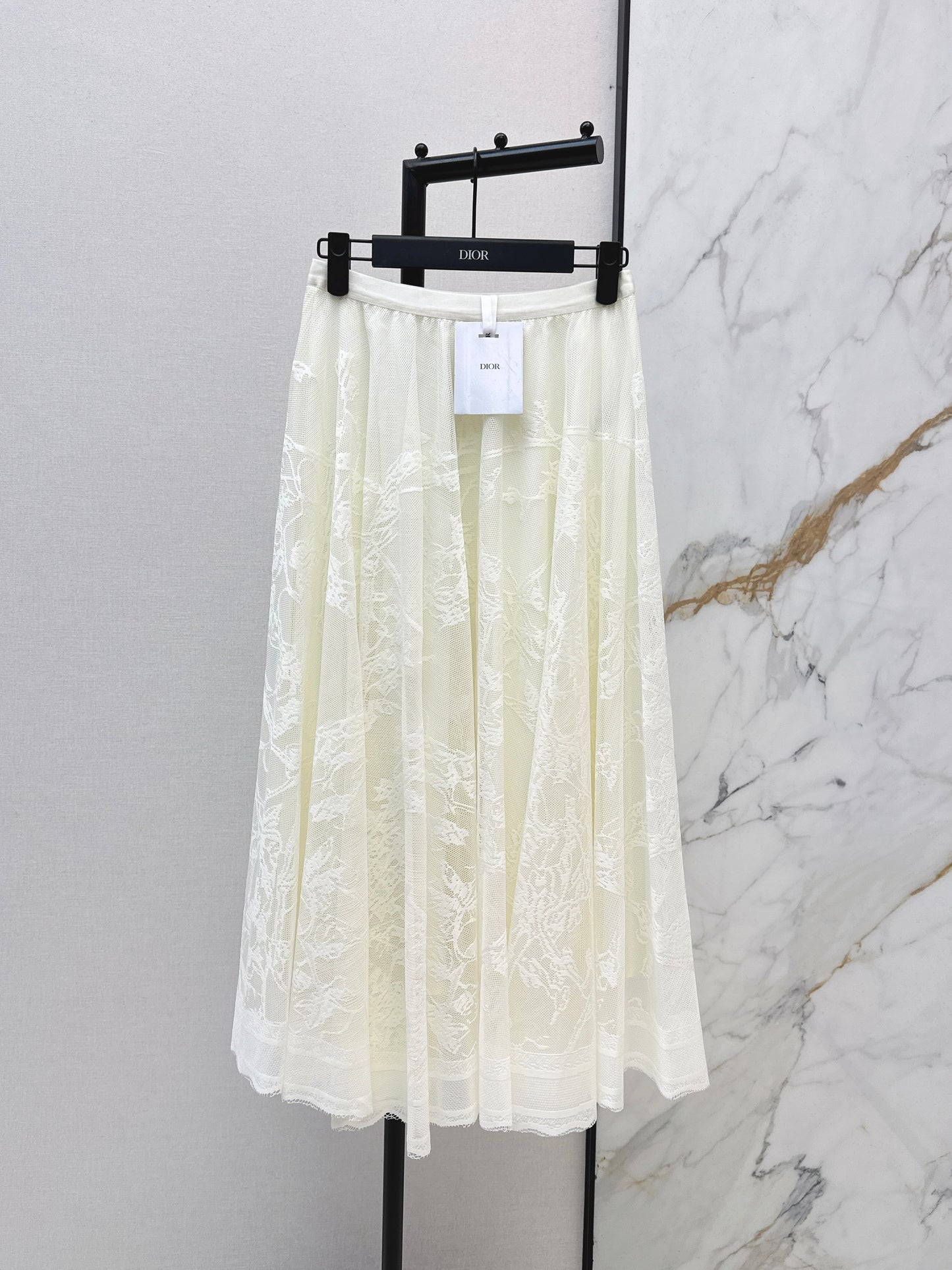 High-waisted lace midi skirt