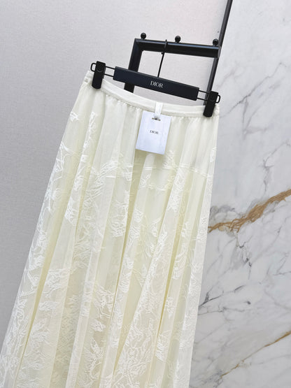 High-waisted lace midi skirt
