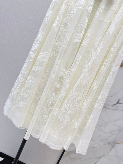 High-waisted lace midi skirt