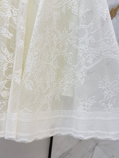 High-waisted lace midi skirt