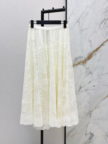High-waisted lace midi skirt
