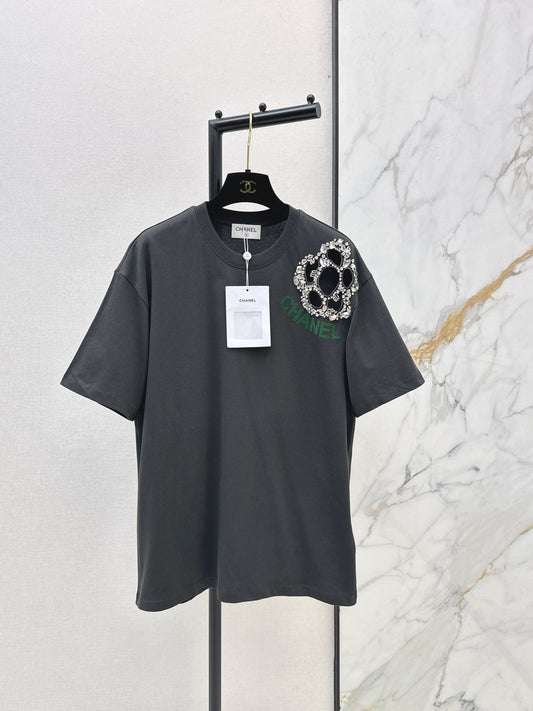 Floral Rhinestone Pattern T-shirt