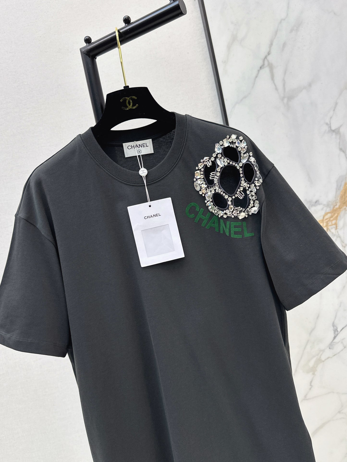 Floral Rhinestone Pattern T-shirt