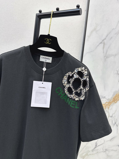 Floral Rhinestone Pattern T-shirt