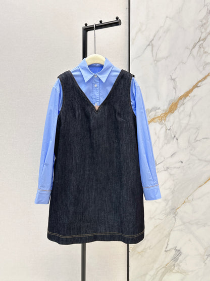V-neck denim vest dress