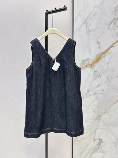 V-neck denim vest dress