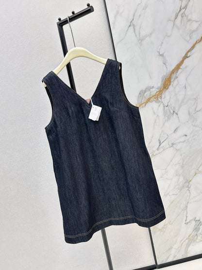 V-neck denim vest dress