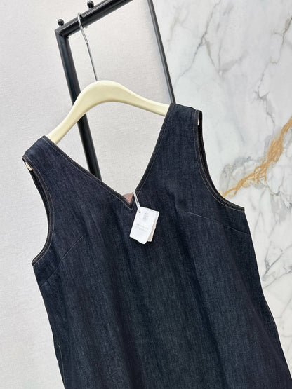 V-neck denim vest dress