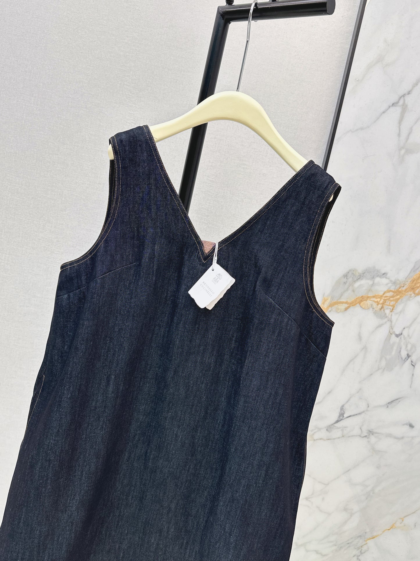 V-neck denim vest dress