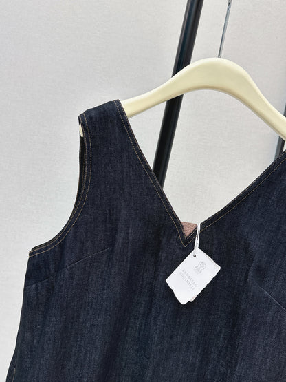 V-neck denim vest dress