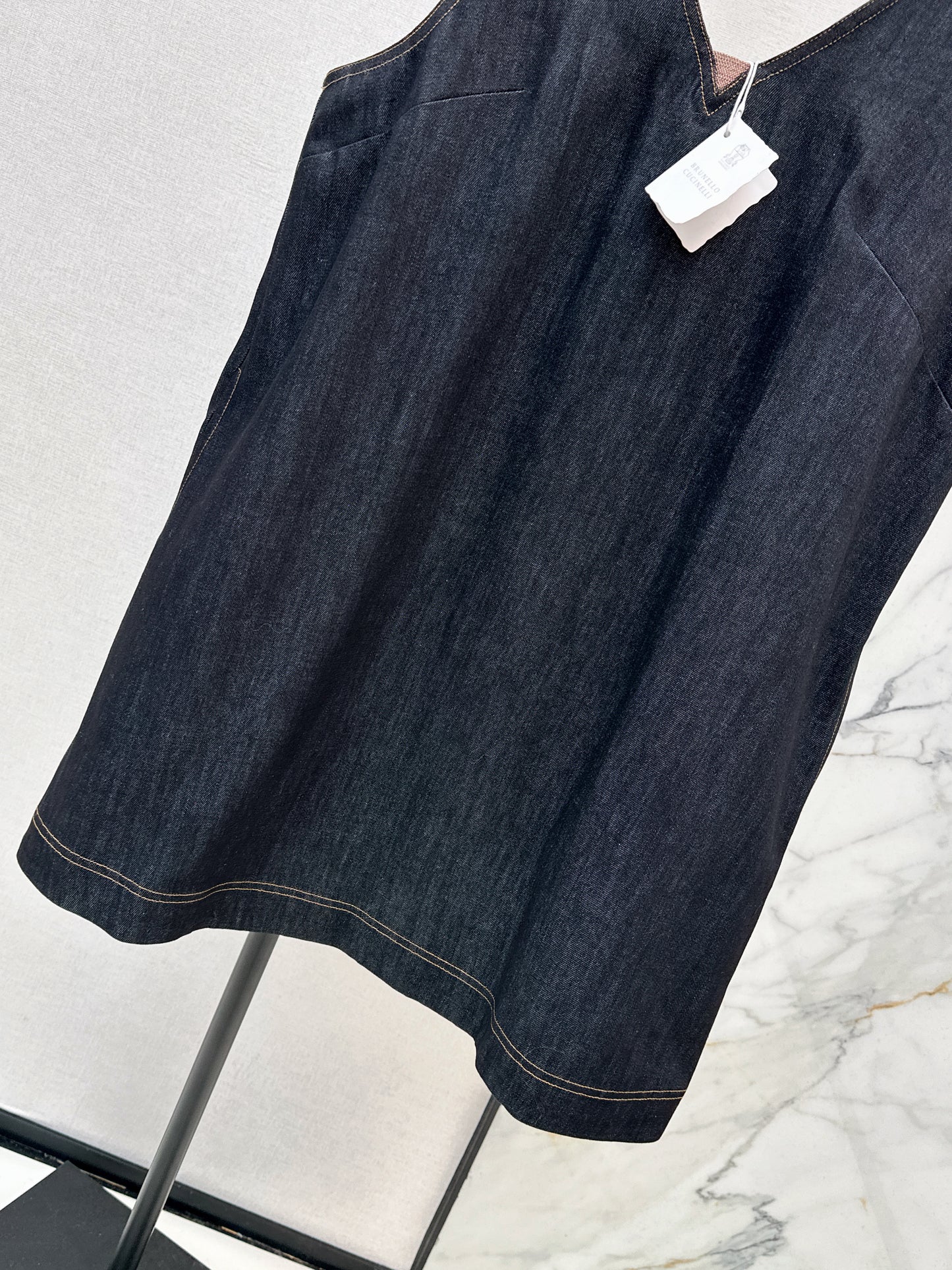 V-neck denim vest dress