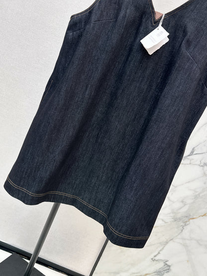 V-neck denim vest dress