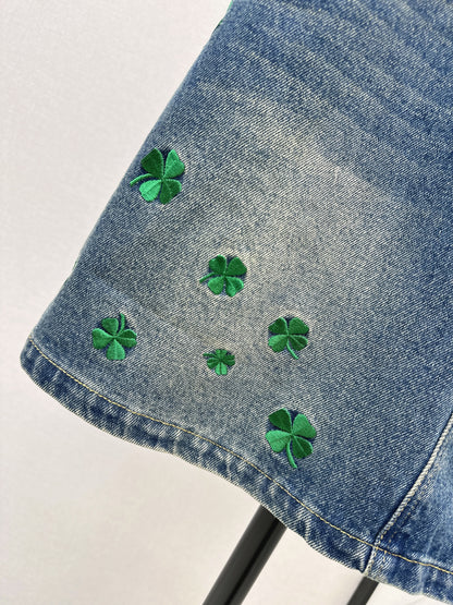 Four-leaf clover denim midi skirt