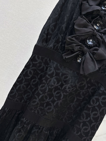 Silk Evening Dress with Bow Decoration