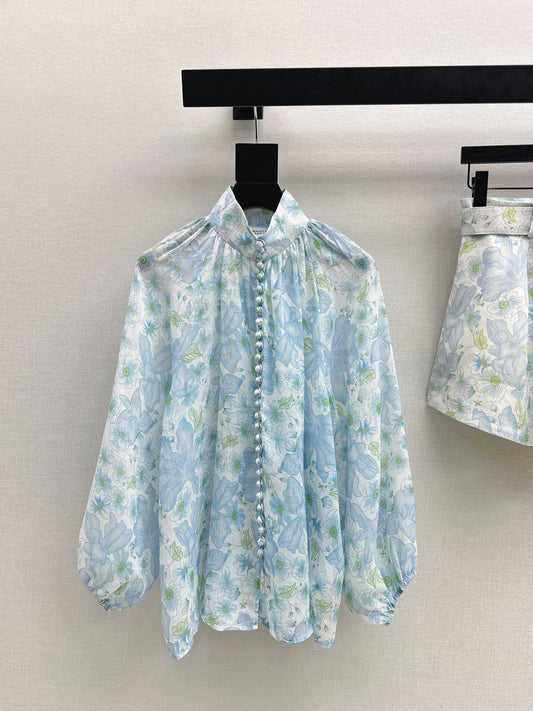 Printed Shirt/Belted Shorts