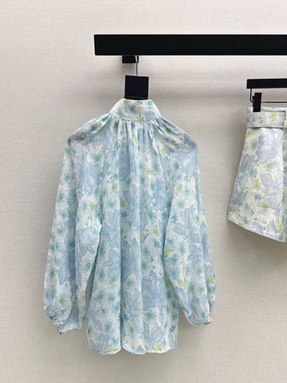 Printed Shirt/Belted Shorts