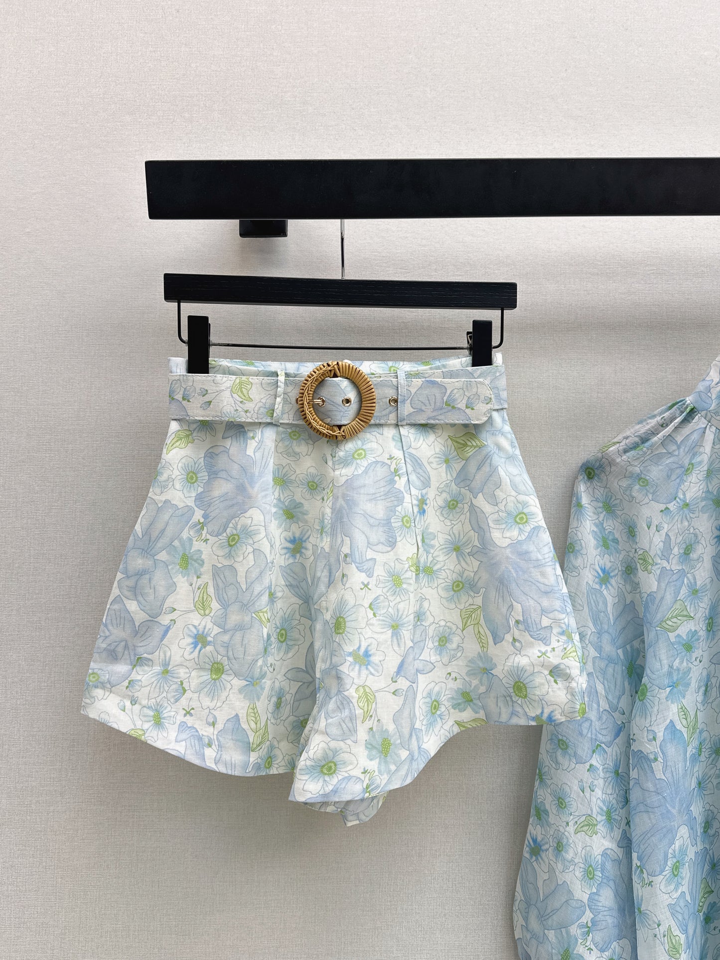 Printed Shirt/Belted Shorts
