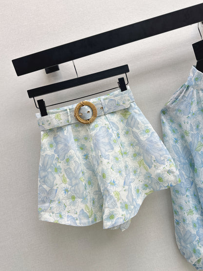 Printed Shirt/Belted Shorts