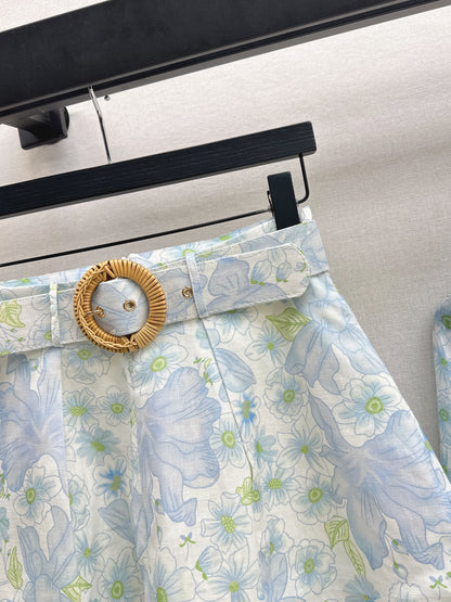 Printed Shirt/Belted Shorts