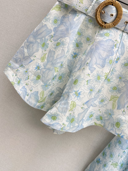 Printed Shirt/Belted Shorts