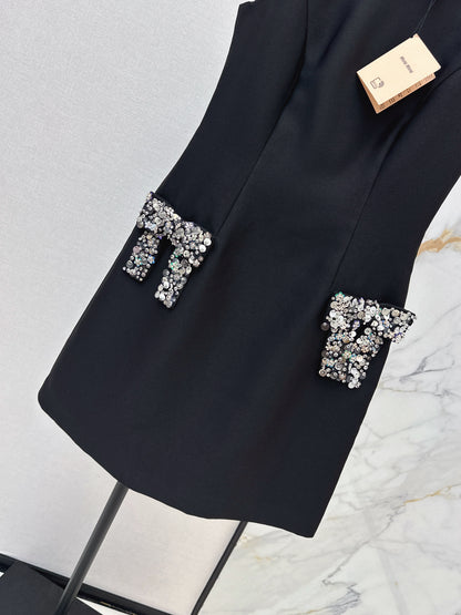 Rhinestone Bow Sleeveless Dress