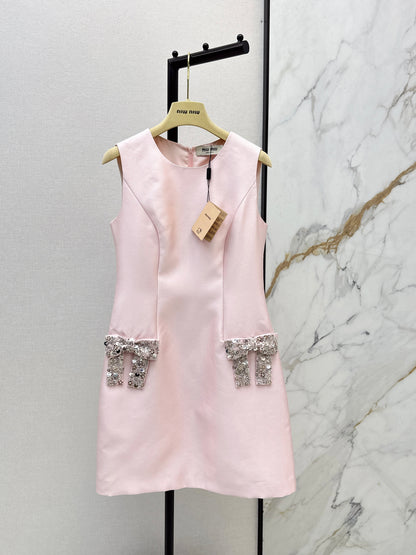 Rhinestone Bow Sleeveless Dress