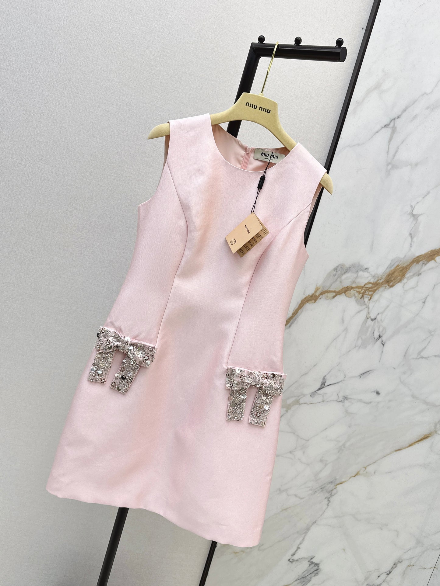 Rhinestone Bow Sleeveless Dress