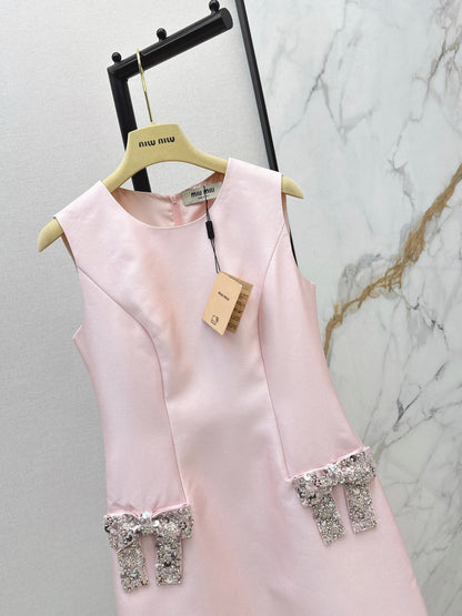 Rhinestone Bow Sleeveless Dress