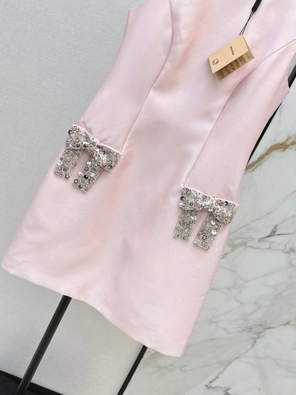 Rhinestone Bow Sleeveless Dress
