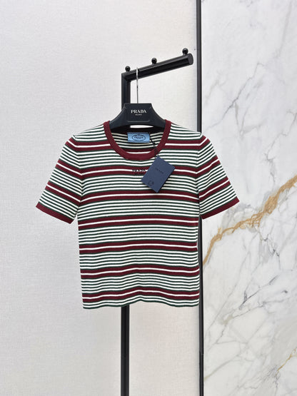 Embroidered Striped Short-Sleeve T-Shirt