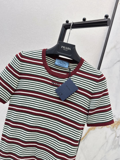 Embroidered Striped Short-Sleeve T-Shirt