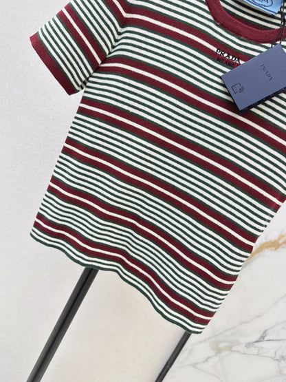 Embroidered Striped Short-Sleeve T-Shirt