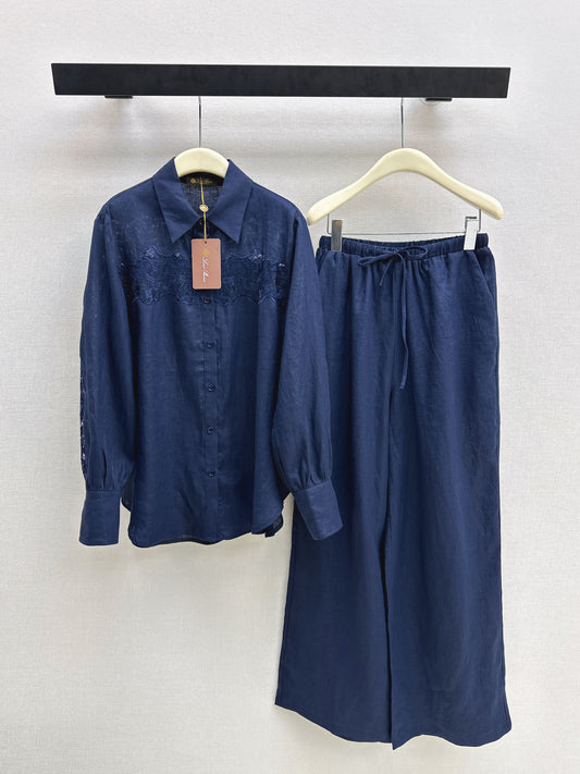 Lace-trimmed Linen Suit