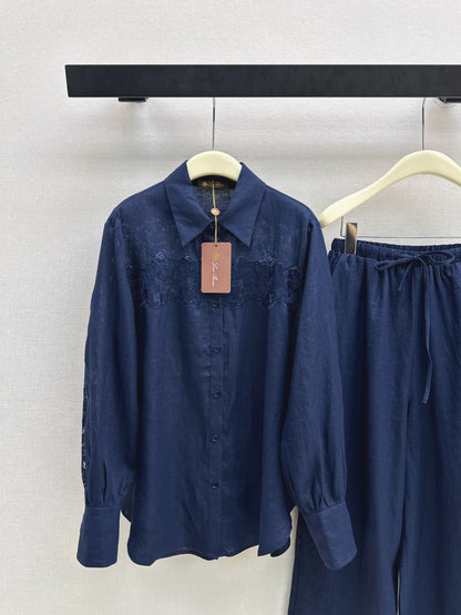 Lace-trimmed Linen Suit