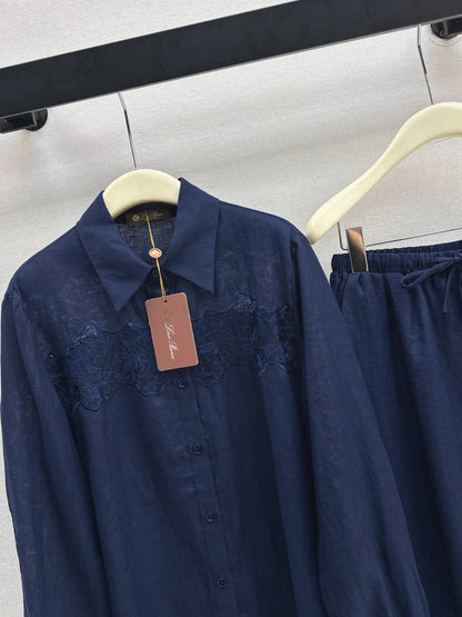 Lace-trimmed Linen Suit
