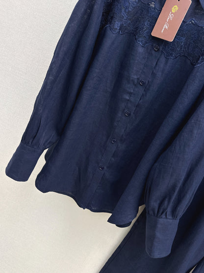 Lace-trimmed Linen Suit