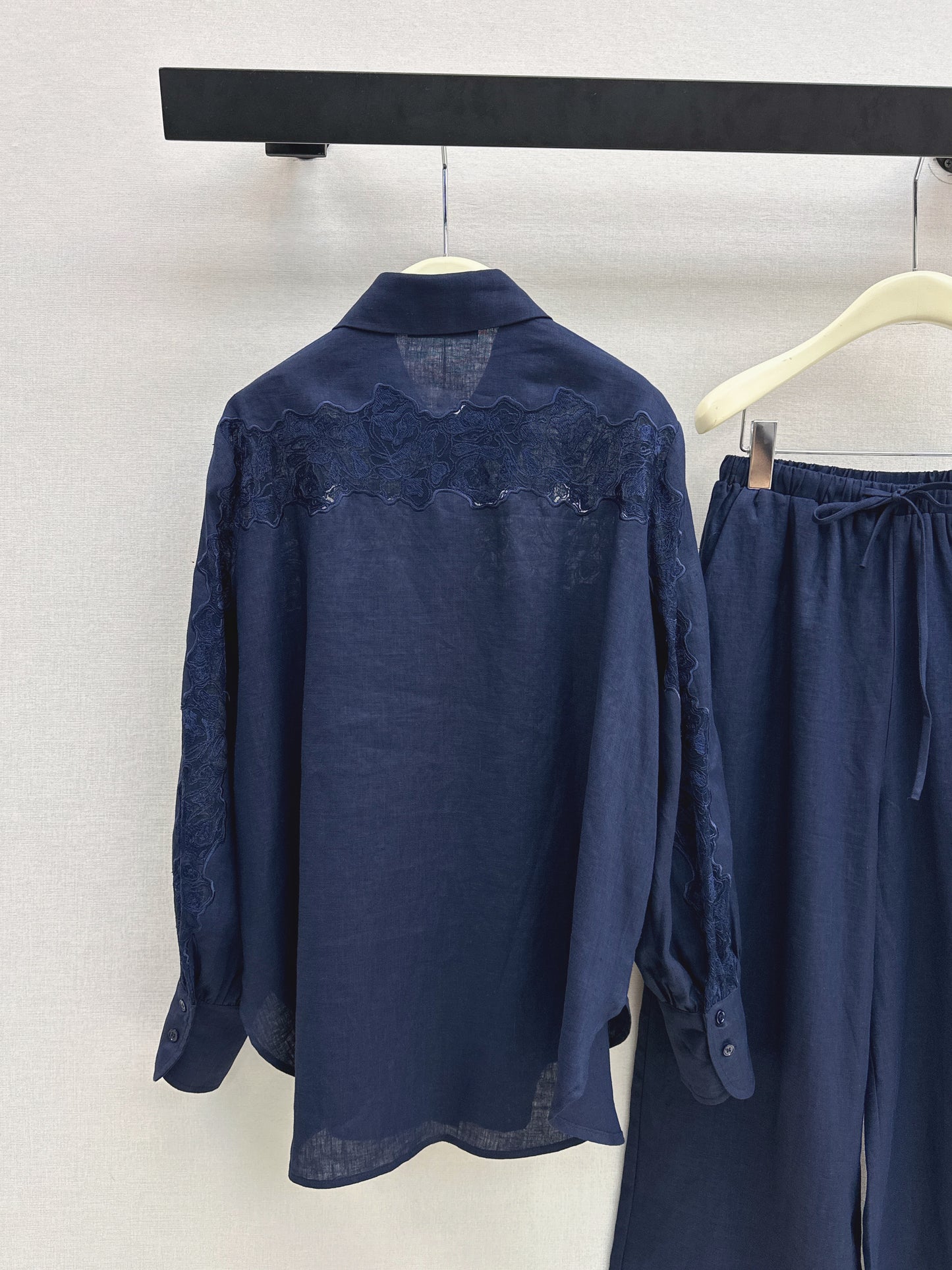 Lace-trimmed Linen Suit