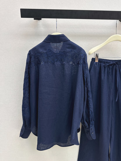 Lace-trimmed Linen Suit