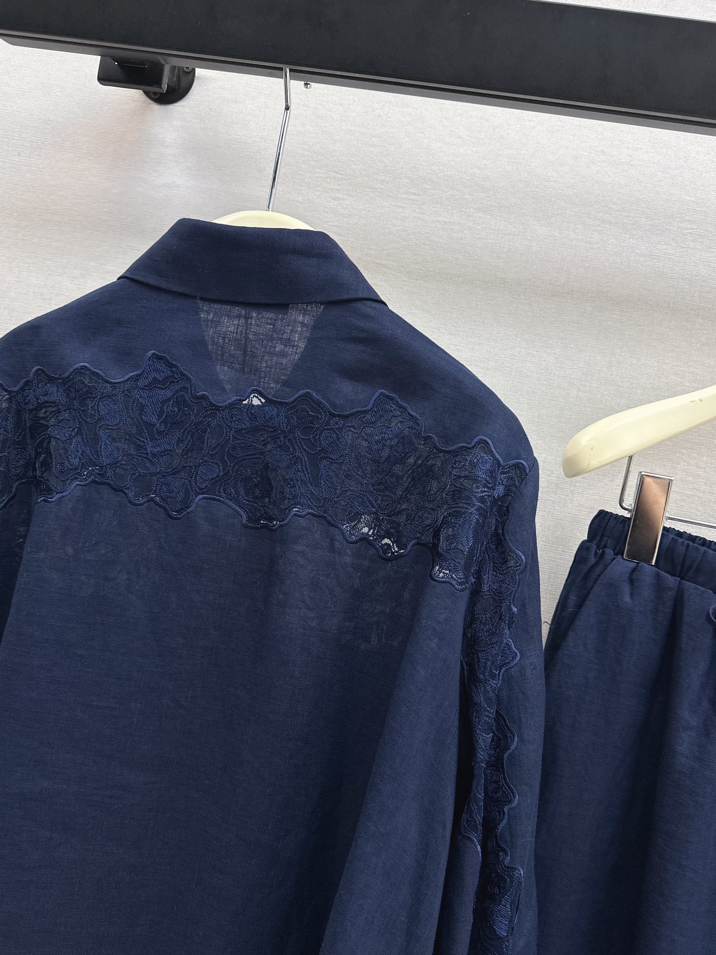 Lace-trimmed Linen Suit
