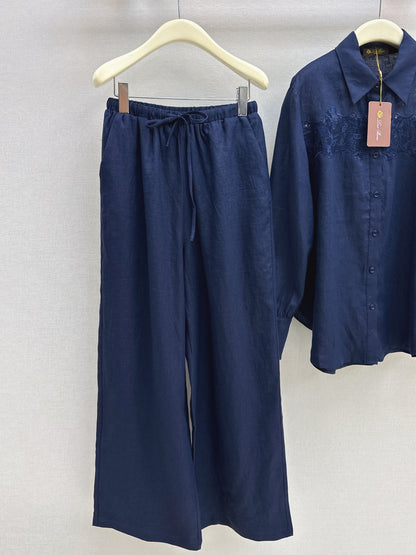 Lace-trimmed Linen Suit