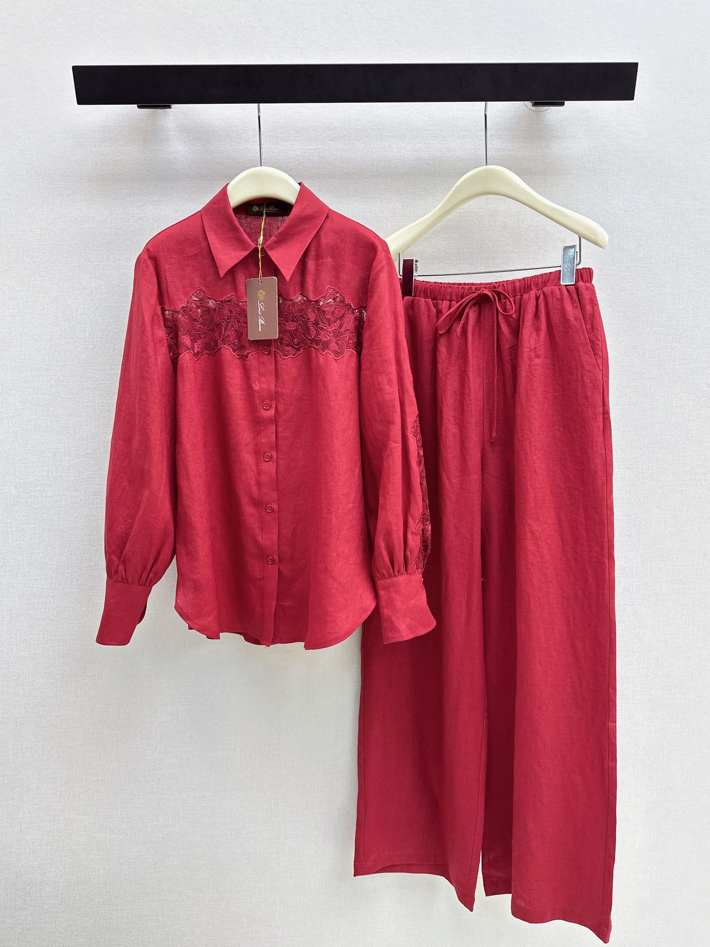 Lace-trimmed Linen Suit