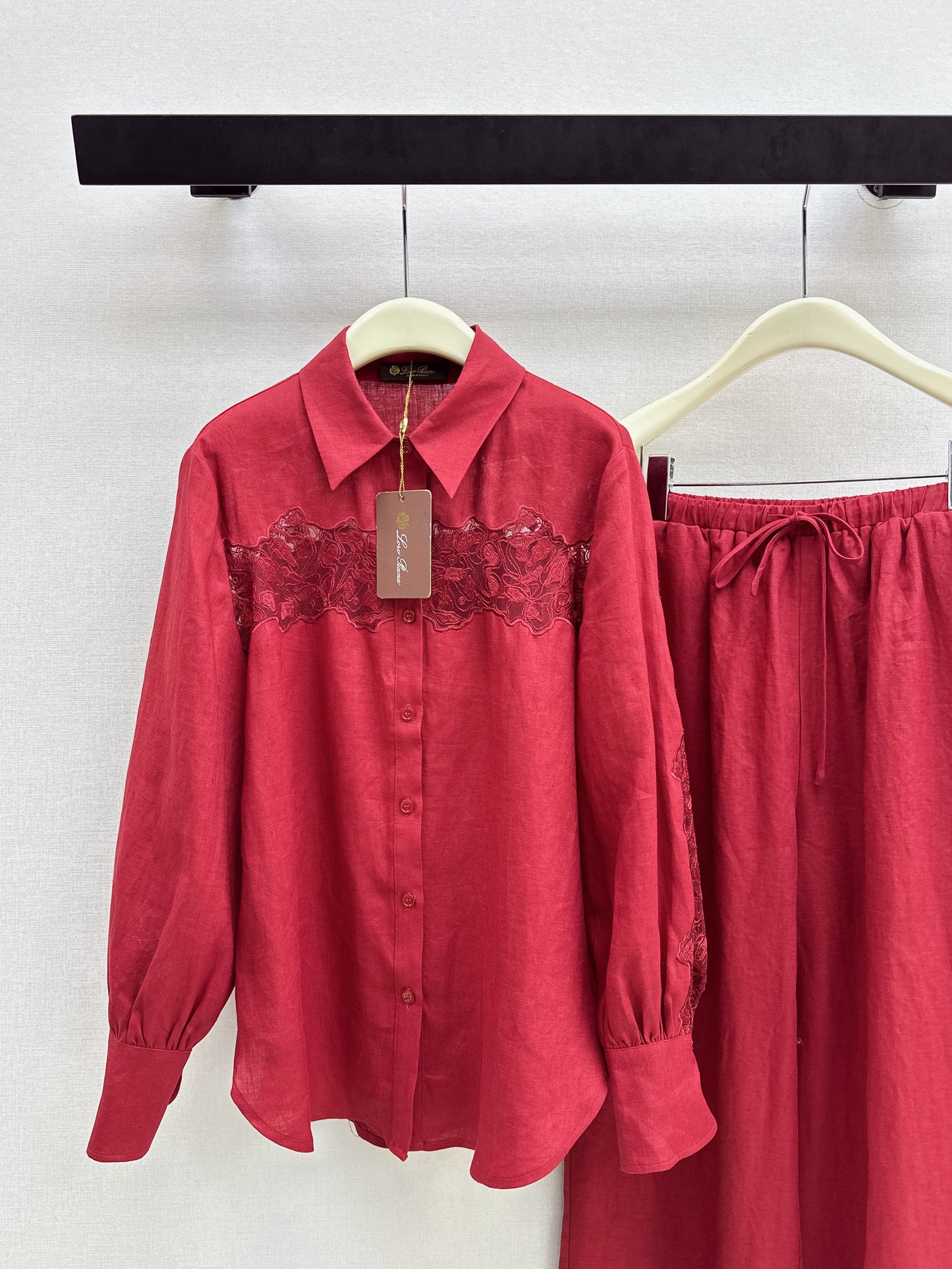 Lace-trimmed Linen Suit