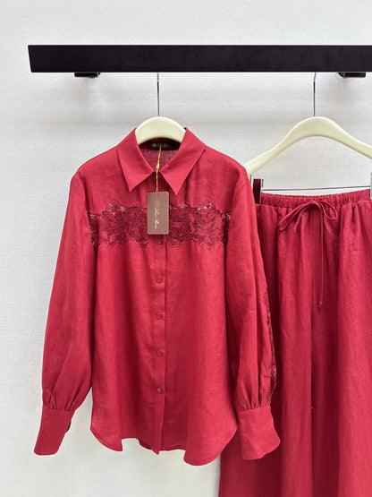 Lace-trimmed Linen Suit