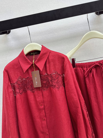 Lace-trimmed Linen Suit