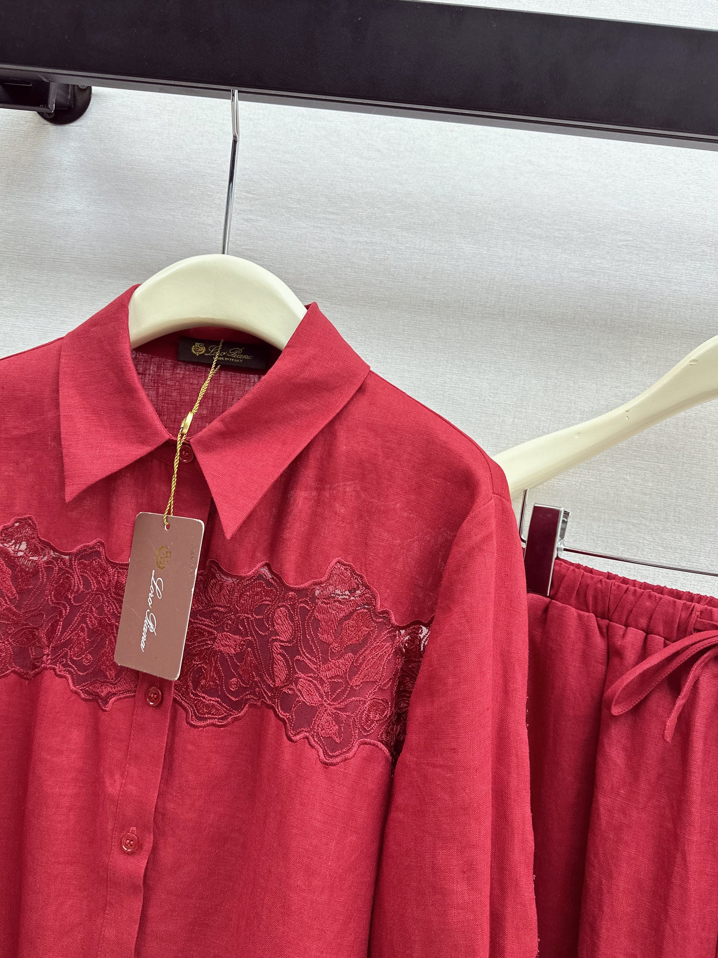 Lace-trimmed Linen Suit